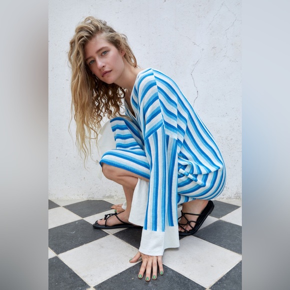 ZARA ~ Knit Striped Linen Summer Dress ~ Bikini Coverup - Picture 13 of 13